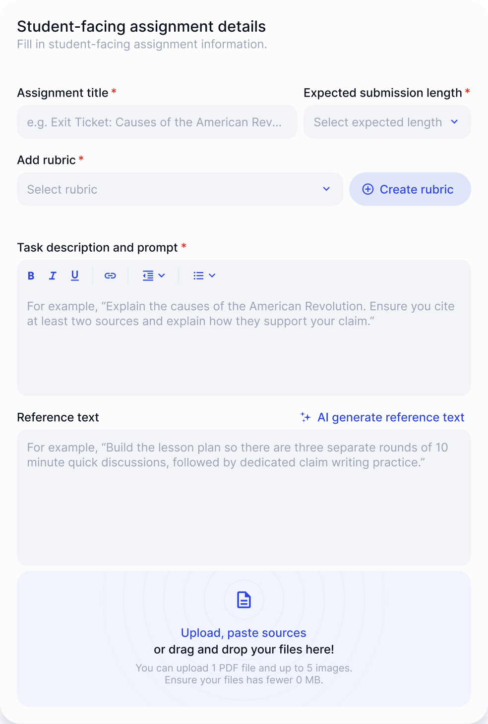 Set up your assignment with a rubric and instructions image